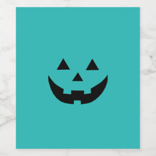 Fun teal Jack o lantern pumpkin face Halloween Wine Label