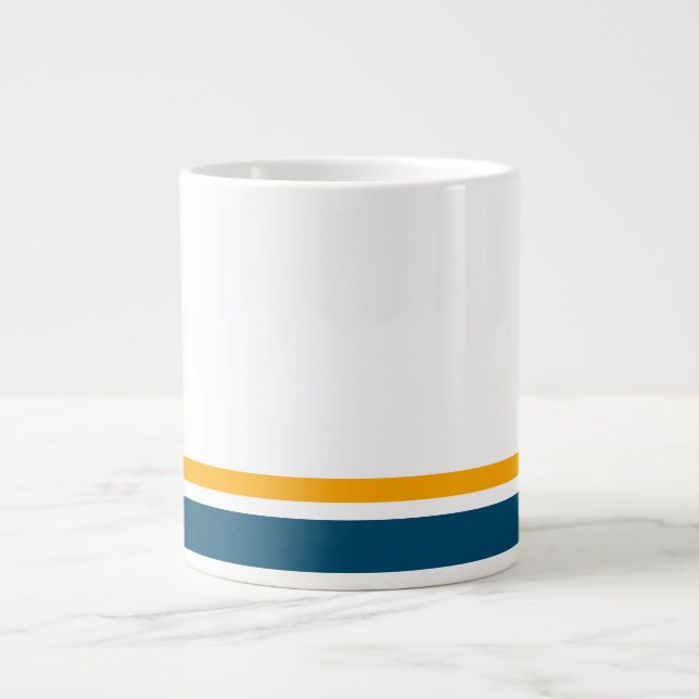 Fun Teal Orange Racing Stripes White Background Large Coffee Mug (Front)