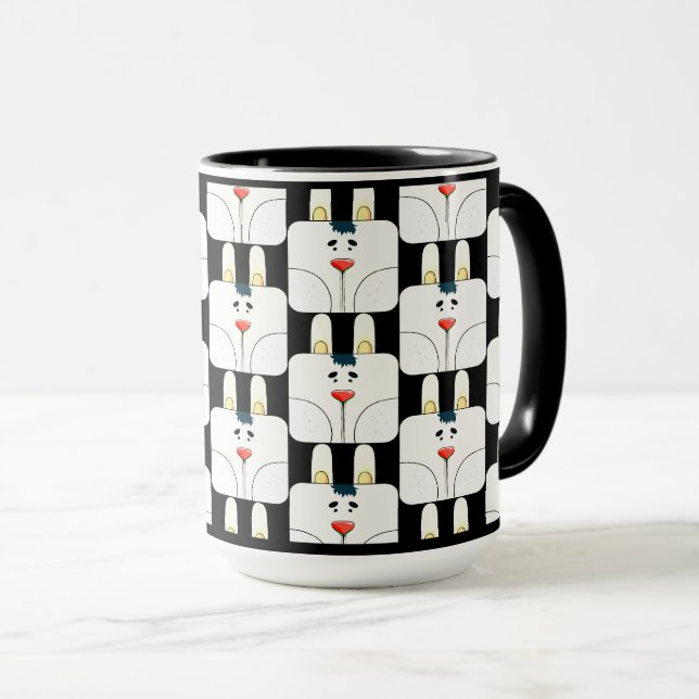 Fun Team Bunny Face in Black and White Mug (Front Right)
