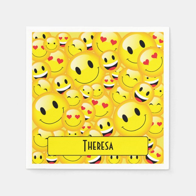 Fun Teenager Yellow Smiling Faces Emoji Party Napkin (Front)