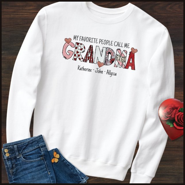 Fun Text Kid Names Grandma Valentines Day Sweatshirt (Creator Uploaded)