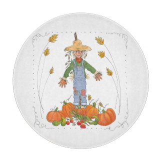 Fun Thanksgiving Scarecrow in Pumpkin Patch Cutting Board