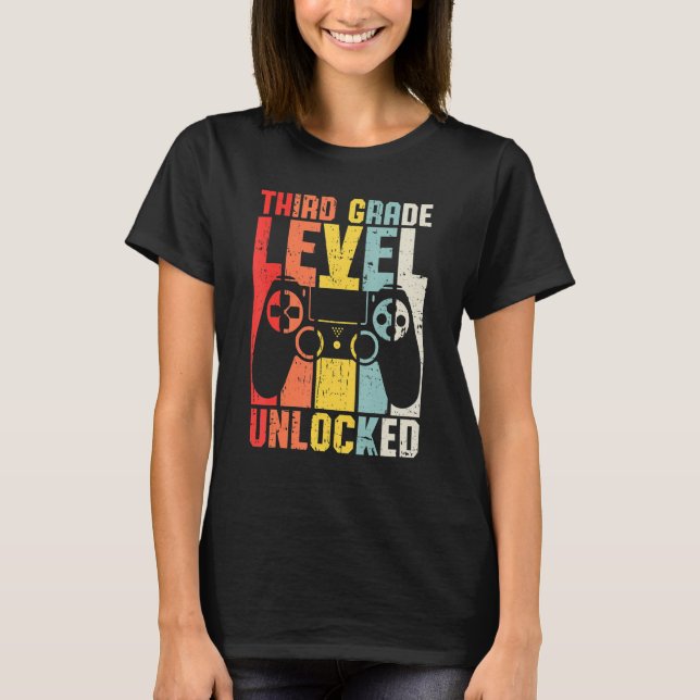 Fun Third Grade Level Unlocked Video Gamer Back To T-Shirt (Front)