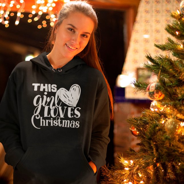 Fun This Girl Loves Christmas Heart White Text  Hoodie (Creator Uploaded)