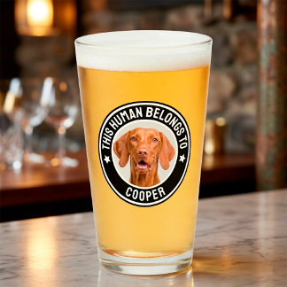 Fun "This Human Belongs to" Pet Dog Photo Glass