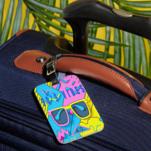 Fun Throwback Pink Yellow and Blue 90's Vibes   Luggage Tag