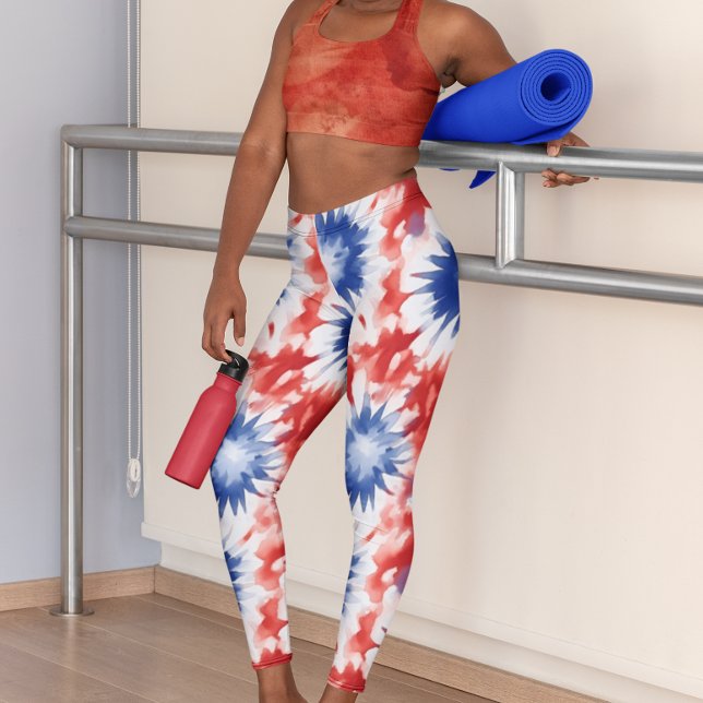 Fun Tie Dye Pattern red white blue Leggings (Creator Uploaded)