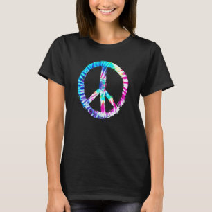 Fun Tie-Dye Peace Sign Graphic Print Short Sleeve T-Shirt
