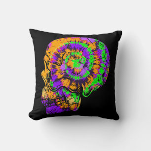 Fun Tie Dye Skull Festive Halloween Green Purple Cushion