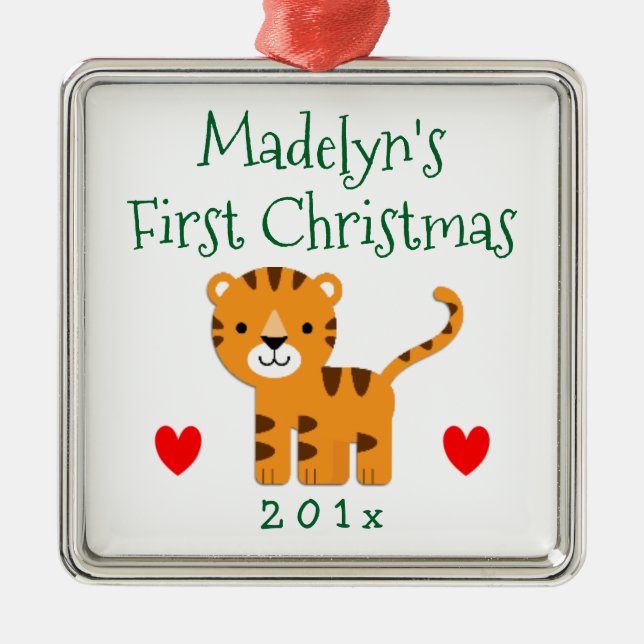 Fun Tiger Baby's 1st First Christmas Gift Metal Tree Decoration (Front)