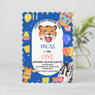 Fun tiger Zebra Hippo safari zoo Wild Birthday Invitation