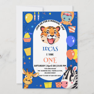 Fun tiger Zebra Hippo safari zoo Wild Birthday Save The Date