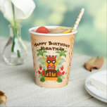 Fun Tiki Bar Birthday Luau Hawaiian Retro Cocktail Paper Cups<br><div class="desc">Mix up a mai tai or three and make any party a Tiki bar party with these cool retro birthday paper cups with a Island design of palm trees, flowers and a wooden idol with a birthday cake. Personalise for the guest of honour and celebrate with a Hawaiian style luau!...</div>