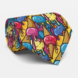 Fun tiled melting ice cream pattern tie