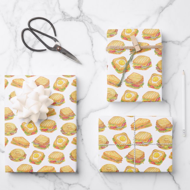 Fun tiled picnic sandwich  wrapping paper sheet (Front)