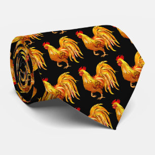 Fun tiled roosters pattern neck tie
