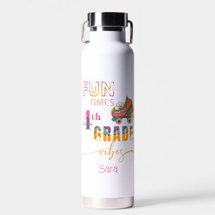 Fun Times 4th Grade Vibes Girls Cute Retro Water Bottle