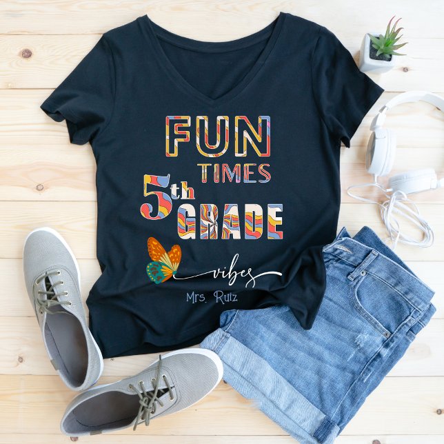 Fun Times 5th Grade Vibes Custom Teacher Teams T-Shirt (Creator Uploaded)