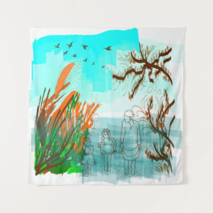 Fun Times With Grandma Contemporary Outdoor View Tapestry