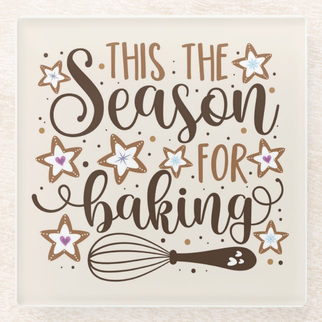 Fun 'Tis the Season for Baking Design Glass Coaster (Front)