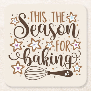 Fun 'Tis the Season for Baking Design Square Paper Coaster