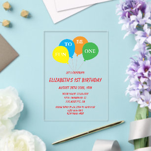 Fun To Be One 1st Birthday Acrylic Invitations