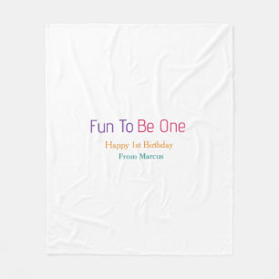 fun to be one 1st birthday rainbow name date colou fleece blanket