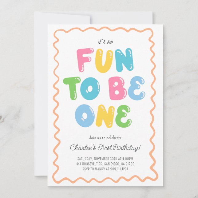 Fun to be ONE Birthday Invitation (Front)