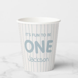 Fun to Be One Blue Stripe Boy 1st Birthday Paper Cups
