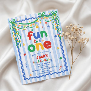 Fun To Be One Boy 1st Birthday Invitation
