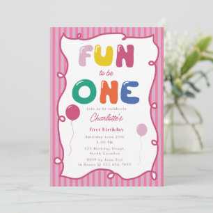  Fun to Be One Boy Birthday Party 1st Whimsical Invitation