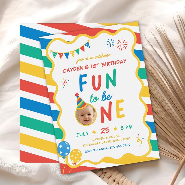 Fun To Be One Boy Colourful 1st Birthday Invitation (Creator Uploaded)