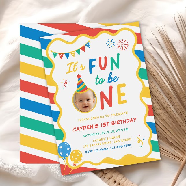 Fun To Be One Boy Colourful 1st Birthday Invitation (Creator Uploaded)