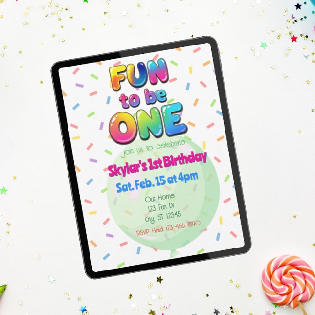 Fun to Be One, Colorful Balloon 1st Birthday Invitation (Creator Uploaded)