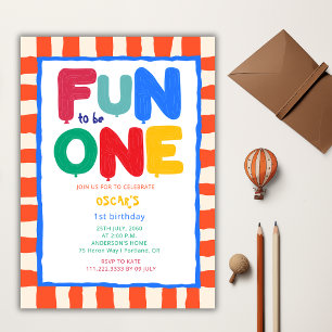Fun To Be One Colorful First 1ST Birthday Party  Invitation