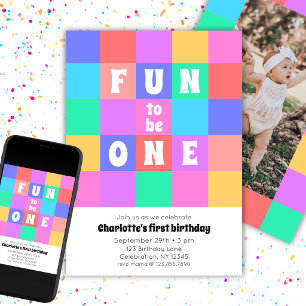 Fun To Be One Colourful Birthday Photo Invitation