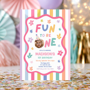 Fun To Be One Colourful Girl 1st Birthday Party Invitation