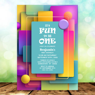 Fun to be One Colourful Pastel 1st Birthday Party Invitation