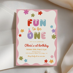 Fun to Be One Daisy Colorful Girl 1st Birthday Invitation