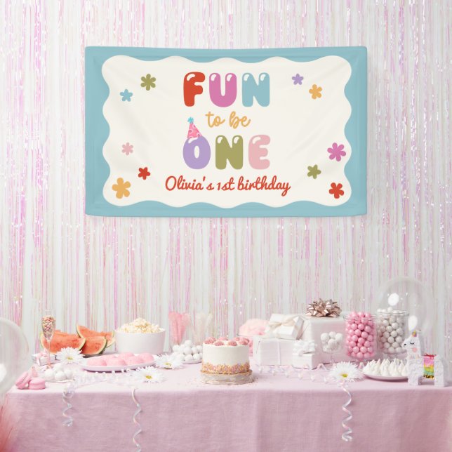 Fun to Be One Daisy Colourful 1st Birthday Banner (Party)