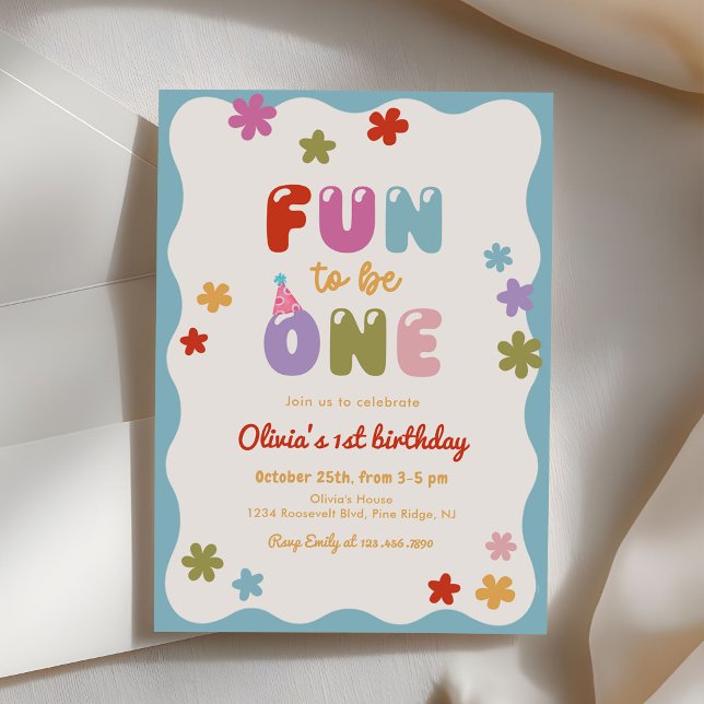  Fun to Be One Daisy Colourful 1st Birthday Invitation (Creator Uploaded)