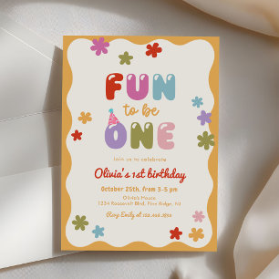 Fun to Be One Daisy Colourful 1st Birthday Invitation