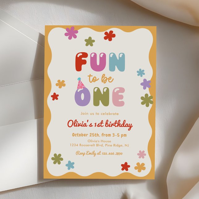 Fun to Be One Daisy Colourful 1st Birthday Invitation (Creator Uploaded)