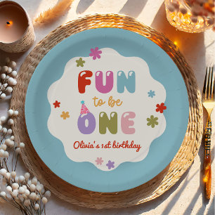 Fun to Be One Daisy Colourful 1st Birthday Paper Plate