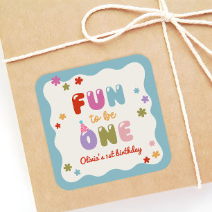 Fun to Be One Daisy Colourful 1st Birthday Square Sticker