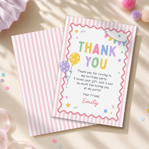 Fun To Be One Girl Pink Colourful 1st Birthday Thank You Card