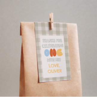 Fun to be ONE Green Gingham 1st Birthday Gift Tag