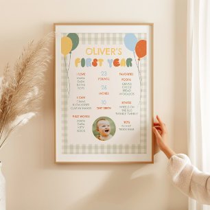 Fun to be ONE Green Gingham 1st Birthday Milestone Poster