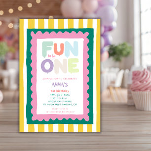 Fun To Be One Pastel First 1ST Birthday Party  Invitation