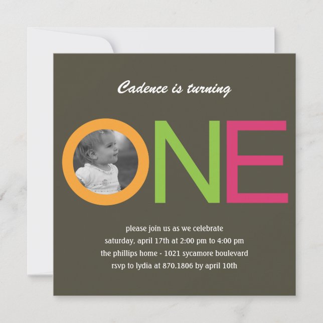 Fun To Be One Photo Birthday Invitation - Pink (Front)